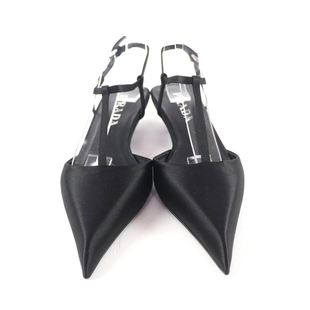 Pristine PRADA pumps Logo pointed-toe slingbacks black Women 34.5 1I535N