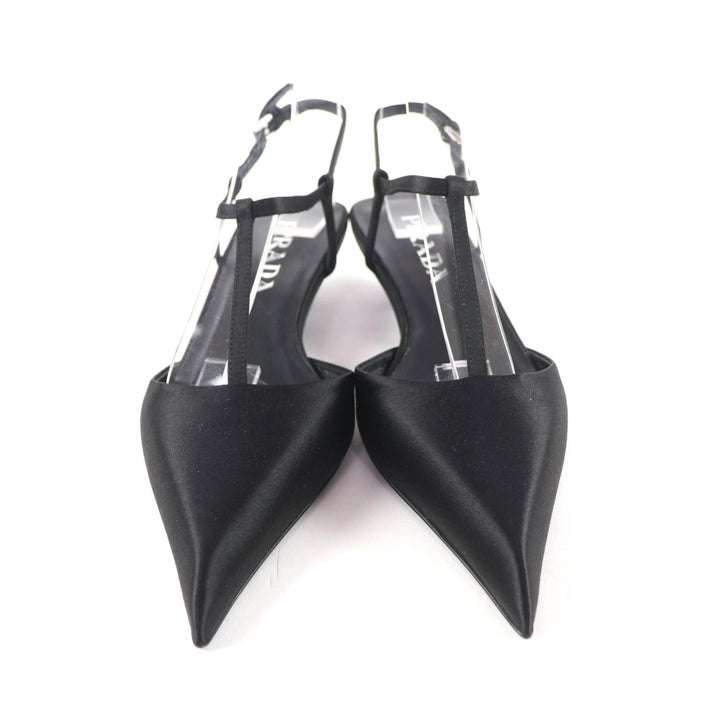 Pristine PRADA pumps Logo pointed-toe slingbacks black Women 34.5 1I535N