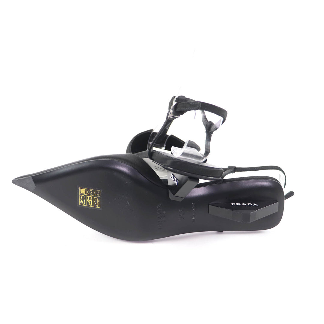 Pristine PRADA pumps Logo pointed-toe slingbacks black Women 34.5 1I535N