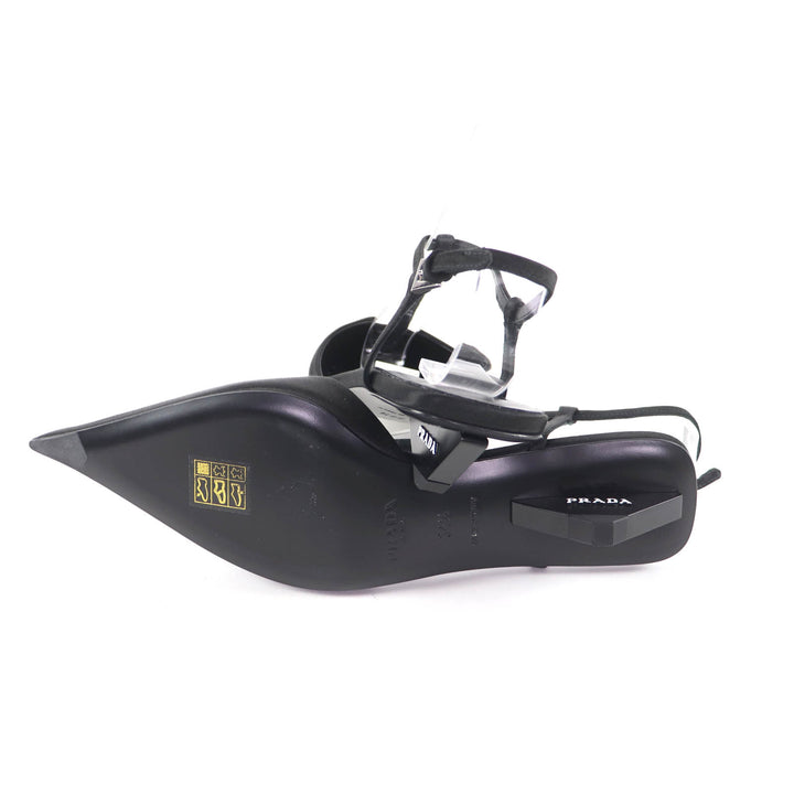 Pristine PRADA pumps Logo pointed-toe slingbacks black Women 34.5 1I535N