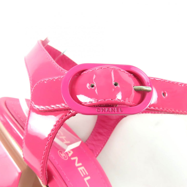 Pristine CHANEL Sandals pink Patent leather Women 37.5 G38684