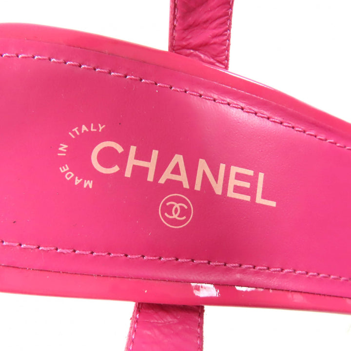 Pristine CHANEL Sandals pink Patent leather Women 37.5 G38684