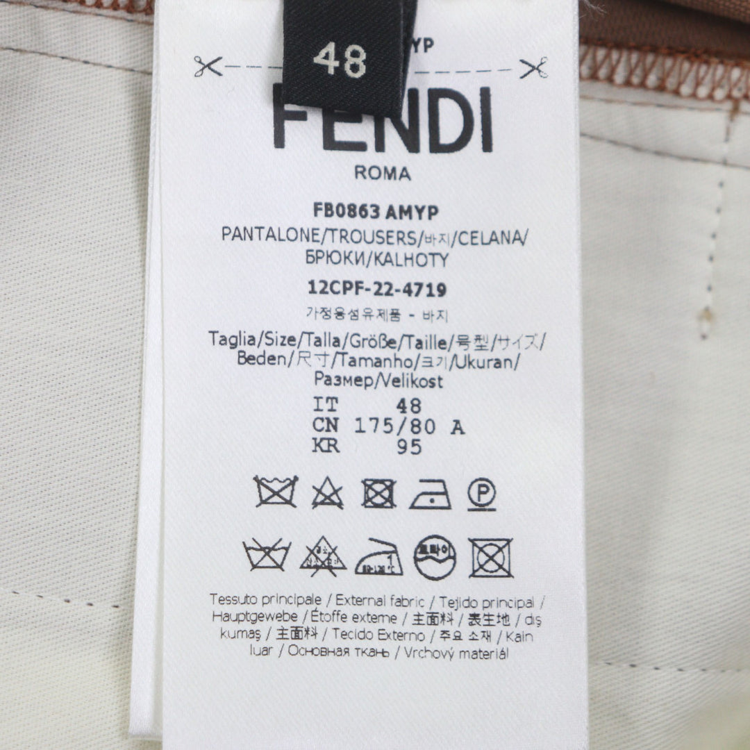 Pristine FENDI slacks Logo Metal Pants Brown wool mens 48 FB0863