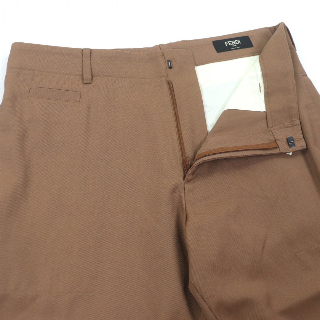 Pristine FENDI slacks Logo Metal Pants Brown wool mens 48 FB0863