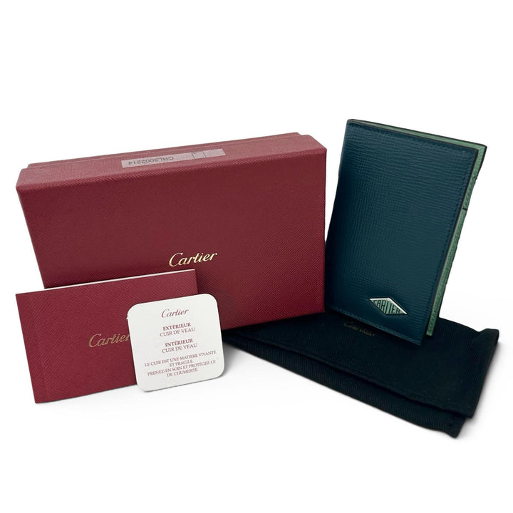 Excellent Cartier Card Case Losange Cardholder Dark green leather mens L3002214