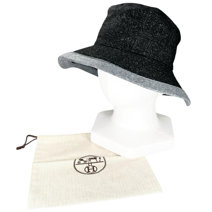 Pristine HERMES hat bucket black Virgin wool Women 58