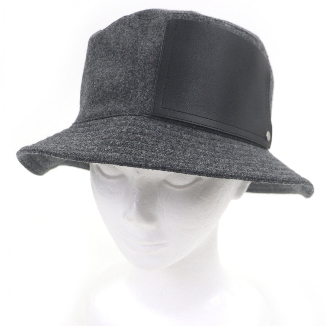 Great HERMES hat BOBFILIPE Serie Button Leather Pocket Bucket gray hair mens