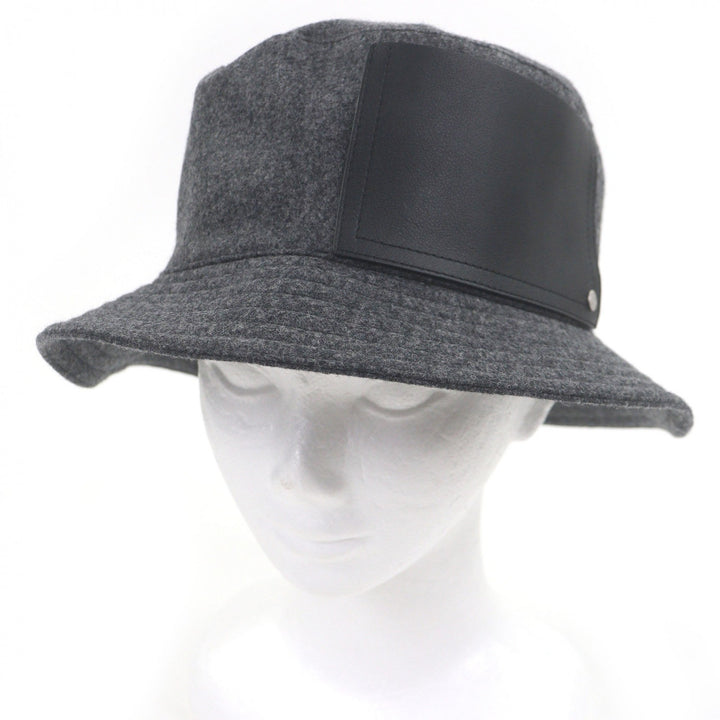 Great HERMES hat BOBFILIPE Serie Button Leather Pocket Bucket gray hair mens