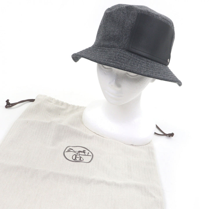 Great HERMES hat BOBFILIPE Serie Button Leather Pocket Bucket gray hair mens