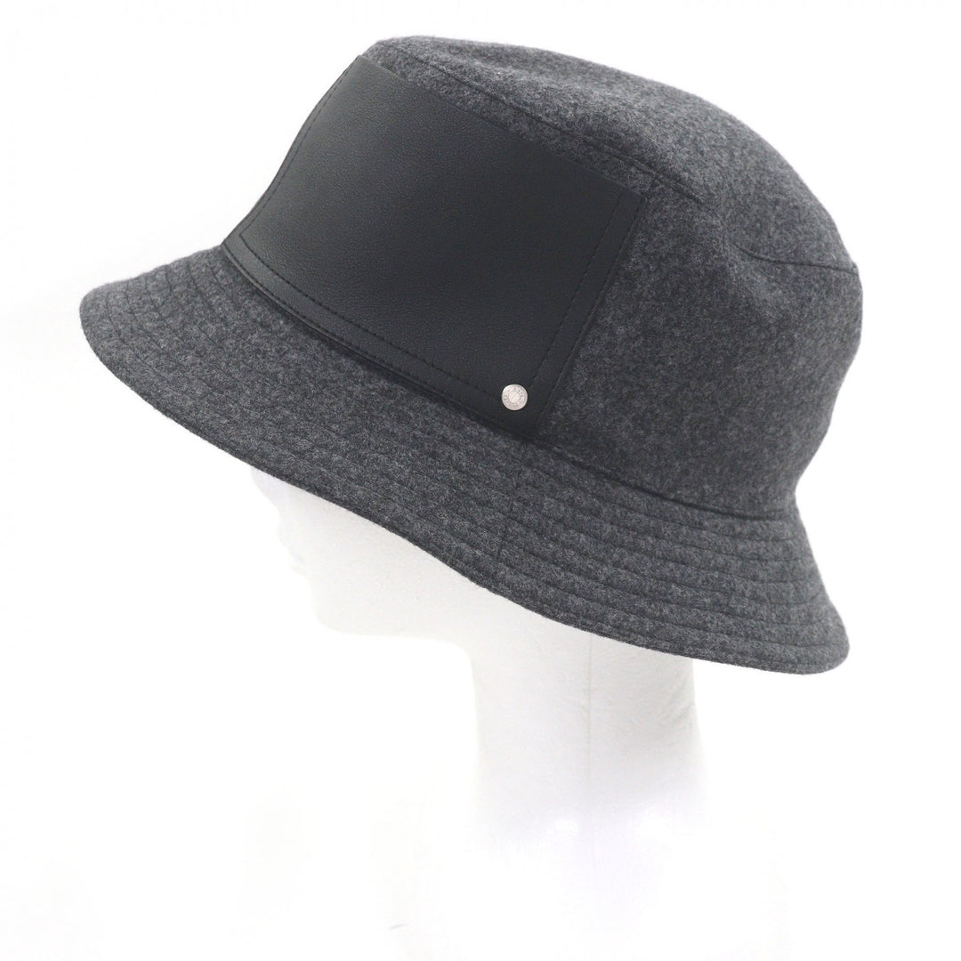 Great HERMES hat BOBFILIPE Serie Button Leather Pocket Bucket gray hair mens