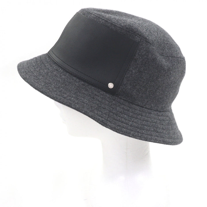 Great HERMES hat BOBFILIPE Serie Button Leather Pocket Bucket gray hair mens