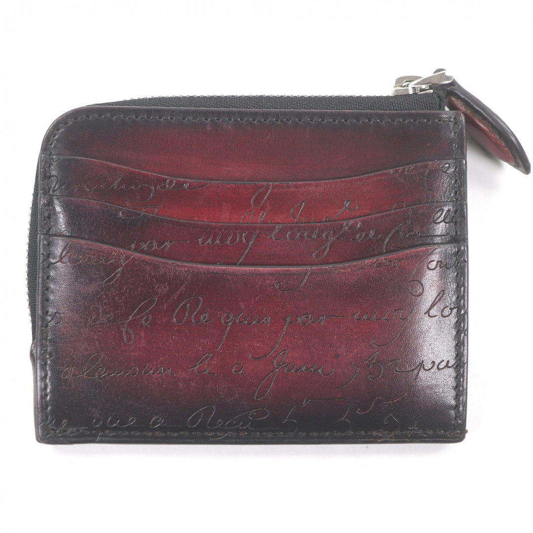 Great BERLUTI Card Case Core Logic Calligraphy Scritto L-shaped zipper Burgundy