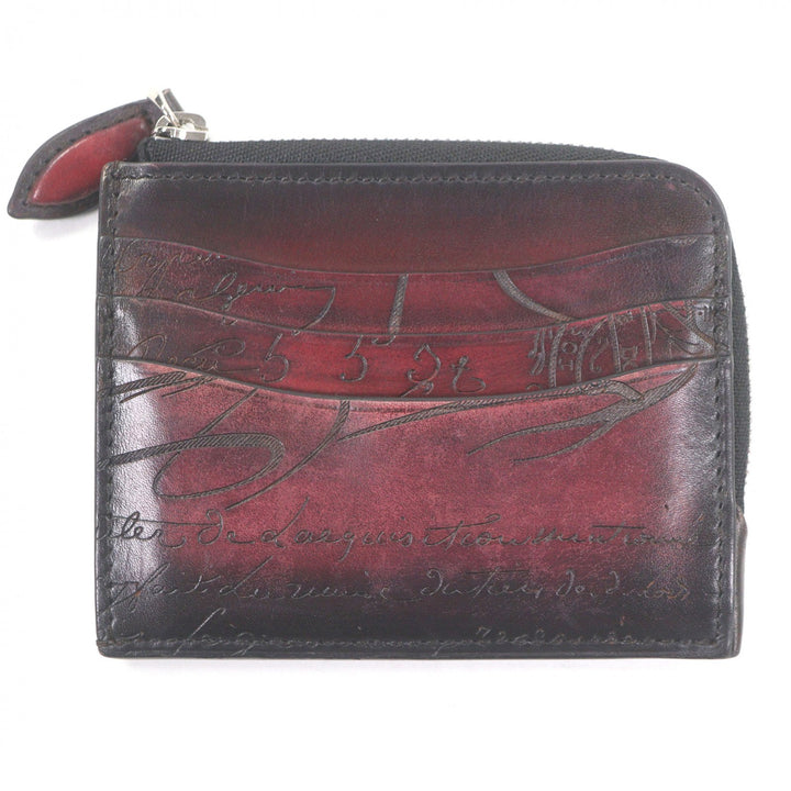 Great BERLUTI Card Case Core Logic Calligraphy Scritto L-shaped zipper Burgundy