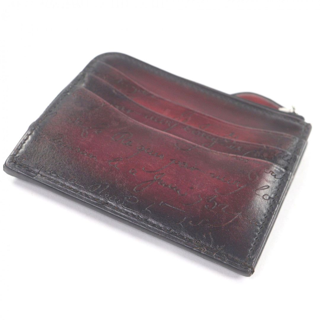 Great BERLUTI Card Case Core Logic Calligraphy Scritto L-shaped zipper Burgundy
