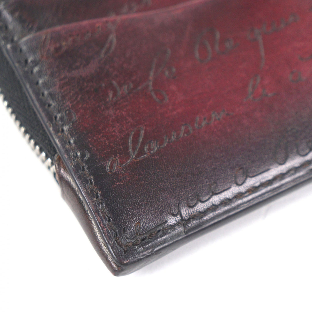 Great BERLUTI Card Case Core Logic Calligraphy Scritto L-shaped zipper Burgundy