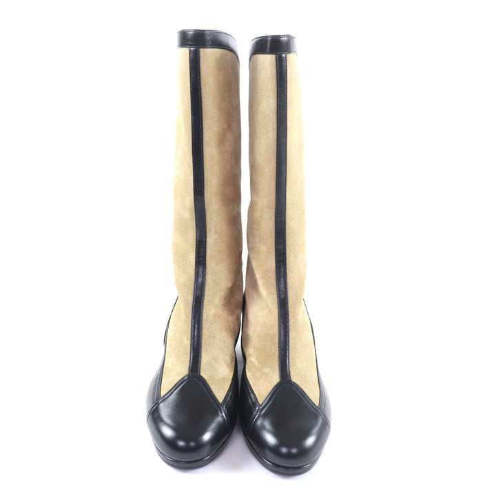 Pristine CHANEL Knee-high boots beige Suede leather Women 38 25A G46591