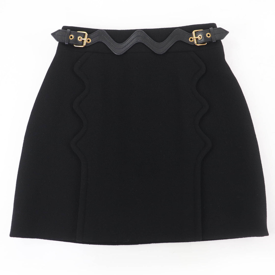Pristine LOUIS VUITTON Mini skirt Leather belt with scalloped detail black 34