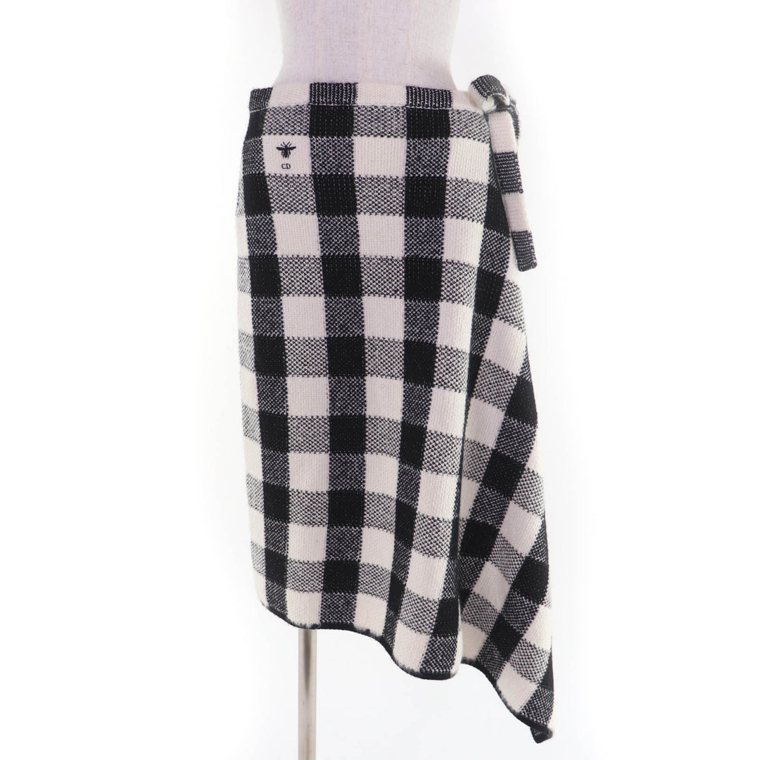 Excellent Christian Dior Long skirt Check Pattern Asymmetrical Design Wrap 40