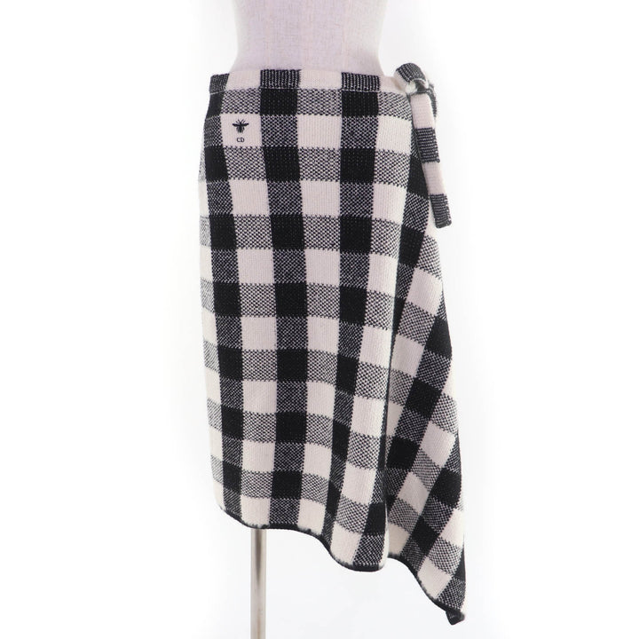 Excellent Christian Dior Long skirt Check Pattern Asymmetrical Design Wrap 40
