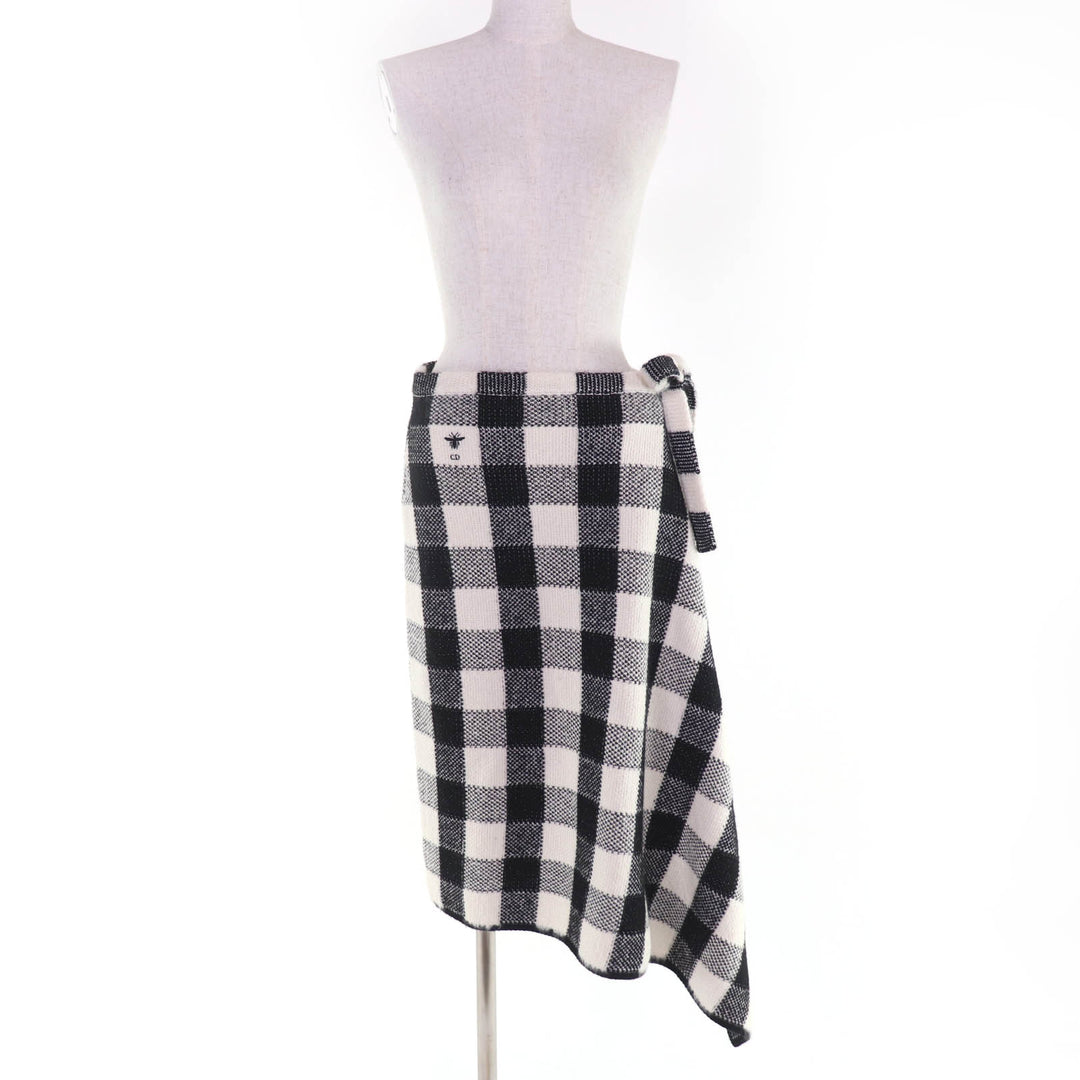 Excellent Christian Dior Long skirt Check Pattern Asymmetrical Design Wrap 40