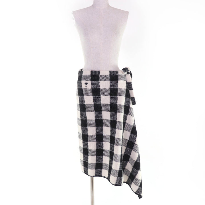 Excellent Christian Dior Long skirt Check Pattern Asymmetrical Design Wrap 40