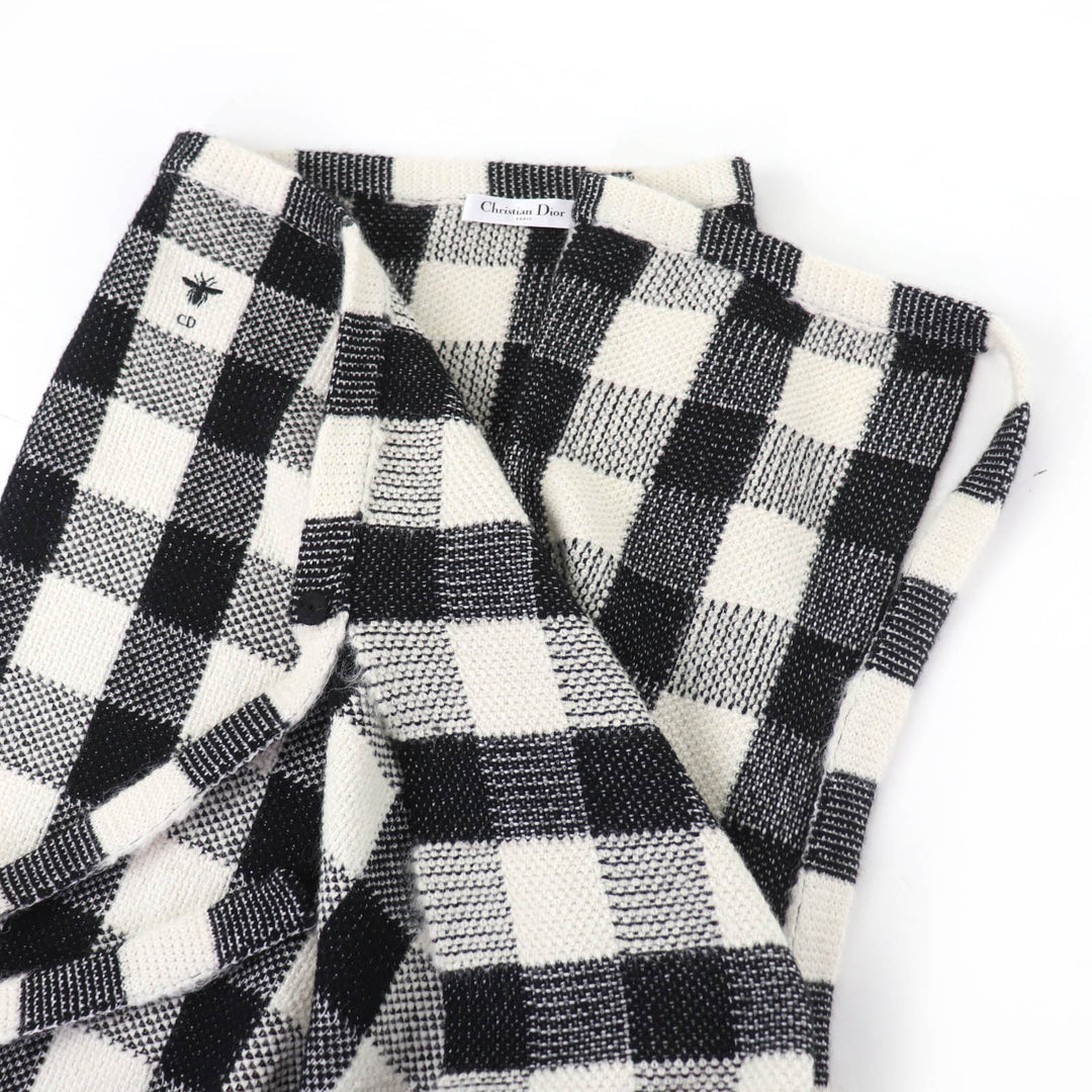 Excellent Christian Dior Long skirt Check Pattern Asymmetrical Design Wrap 40