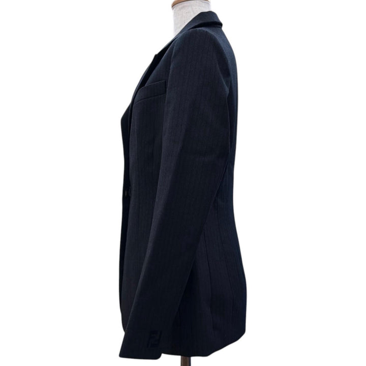 Excellent FENDI Jacket Striped FF logo embroidery, peaked lapel Women 38 FJ7562