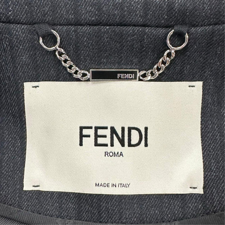 Excellent FENDI Jacket Striped FF logo embroidery, peaked lapel Women 38 FJ7562