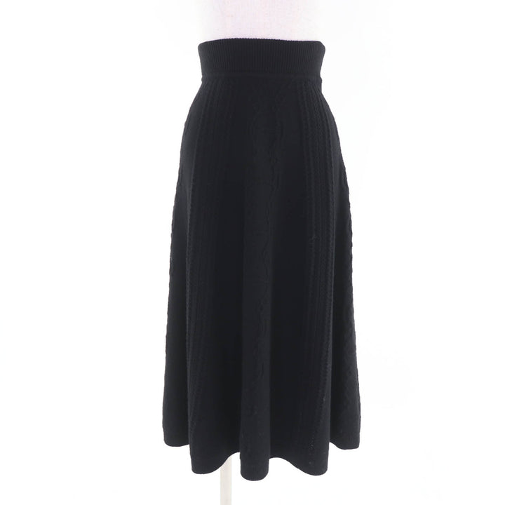Excellent HERMES skirt Knitted flared long skirt black wool Women 34 2H2305D6