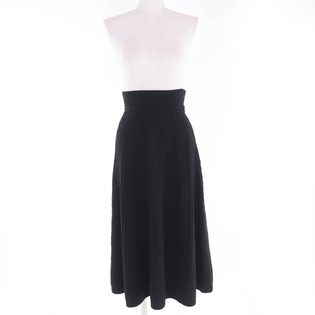 Excellent HERMES skirt Knitted flared long skirt black wool Women 34 2H2305D6