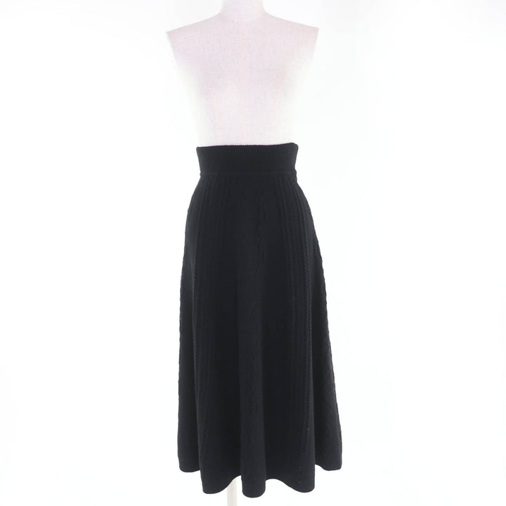 Excellent HERMES skirt Knitted flared long skirt black wool Women 34 2H2305D6