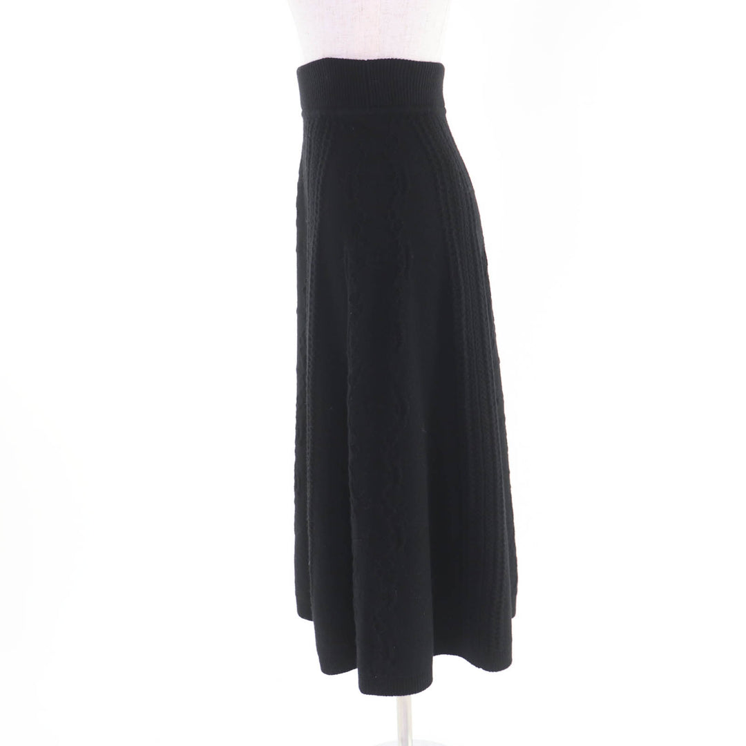 Excellent HERMES skirt Knitted flared long skirt black wool Women 34 2H2305D6