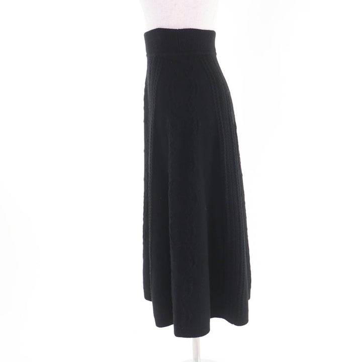 Excellent HERMES skirt Knitted flared long skirt black wool Women 34 2H2305D6