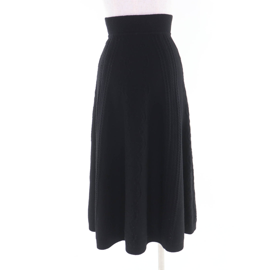 Excellent HERMES skirt Knitted flared long skirt black wool Women 34 2H2305D6