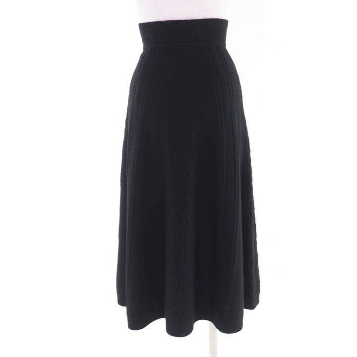 Excellent HERMES skirt Knitted flared long skirt black wool Women 34 2H2305D6