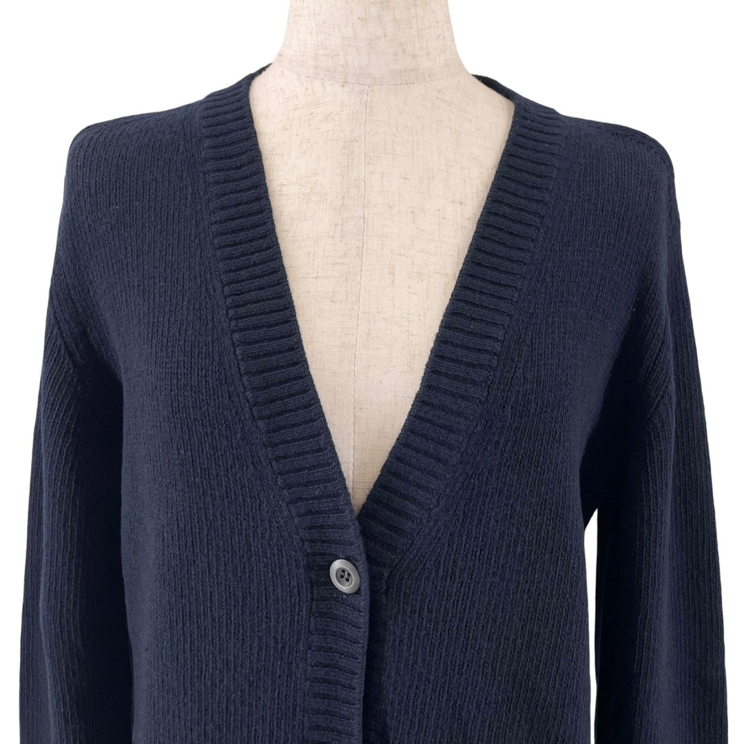 Great PRADA cardigan Rare size logo embroidery Navy Virgin wool Women 46 P25I56