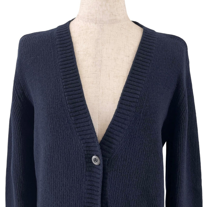 Great PRADA cardigan Rare size logo embroidery Navy Virgin wool Women 46 P25I56