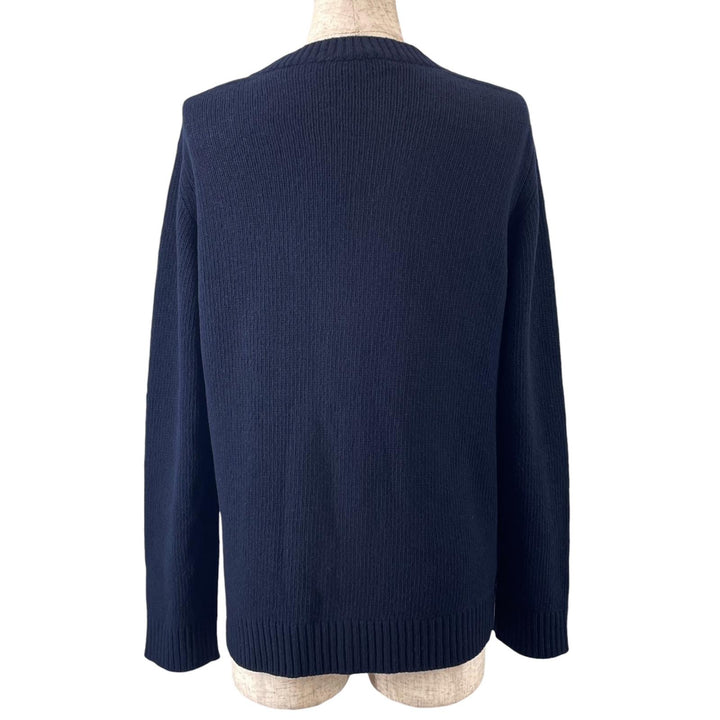 Great PRADA cardigan Rare size logo embroidery Navy Virgin wool Women 46 P25I56