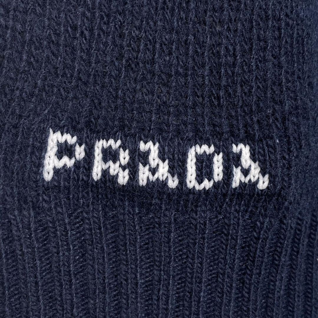Great PRADA cardigan Rare size logo embroidery Navy Virgin wool Women 46 P25I56