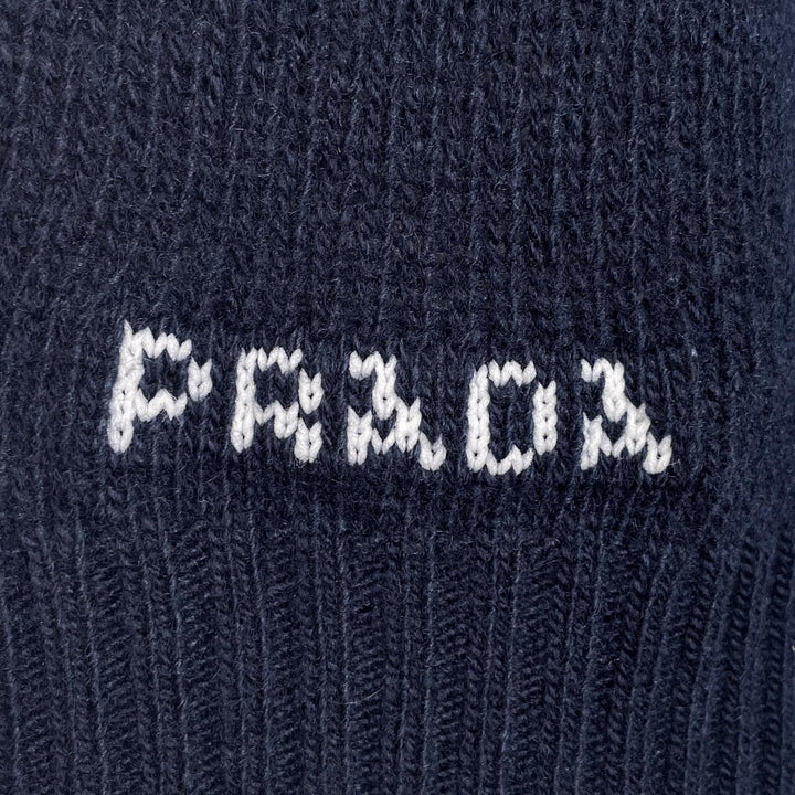 Great PRADA cardigan Rare size logo embroidery Navy Virgin wool Women 46 P25I56