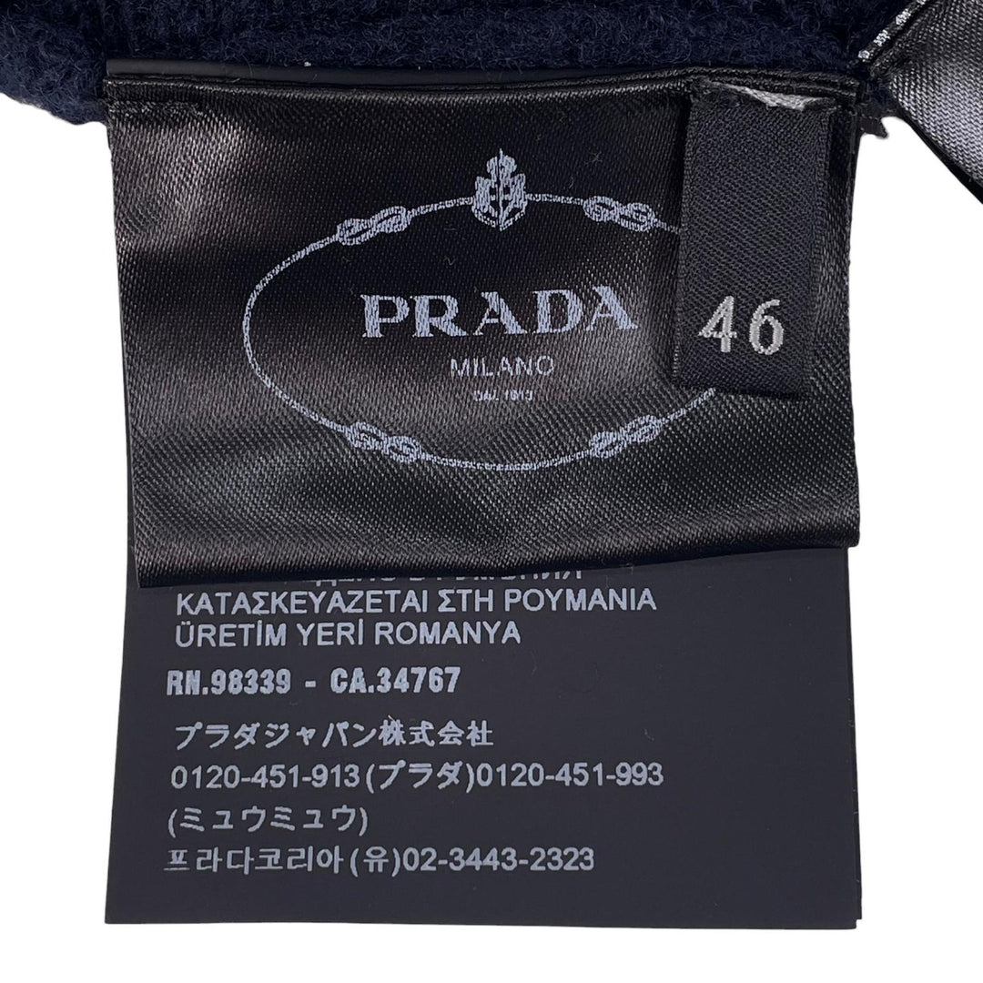 Great PRADA cardigan Rare size logo embroidery Navy Virgin wool Women 46 P25I56