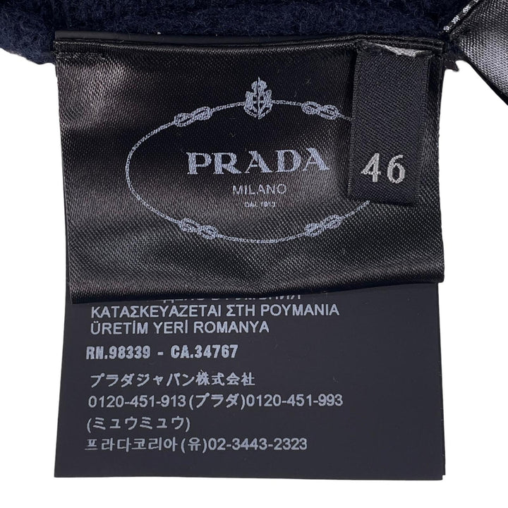 Great PRADA cardigan Rare size logo embroidery Navy Virgin wool Women 46 P25I56
