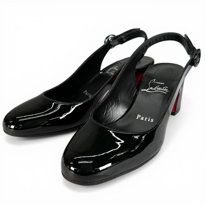 Excellent Christian Louboutin pumps SO JANE SLING 55 black Patent leather Women