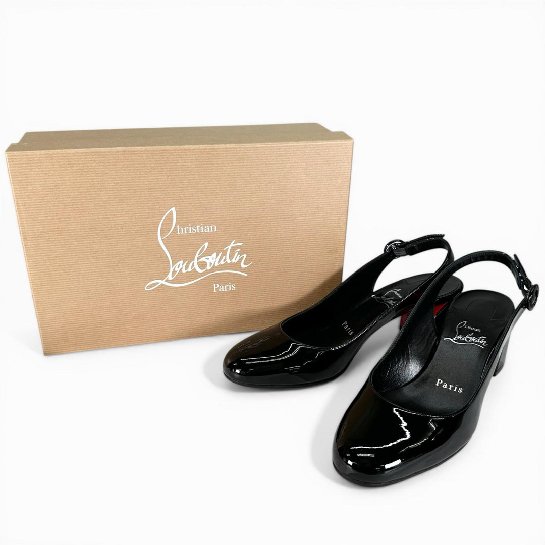 Excellent Christian Louboutin pumps SO JANE SLING 55 black Patent leather Women