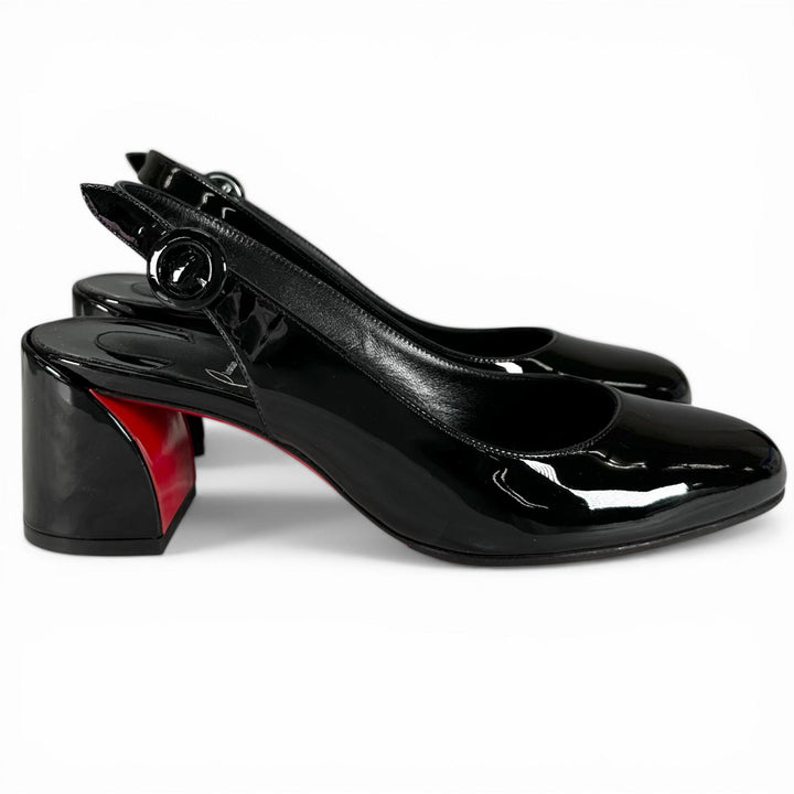 Excellent Christian Louboutin pumps SO JANE SLING 55 black Patent leather Women