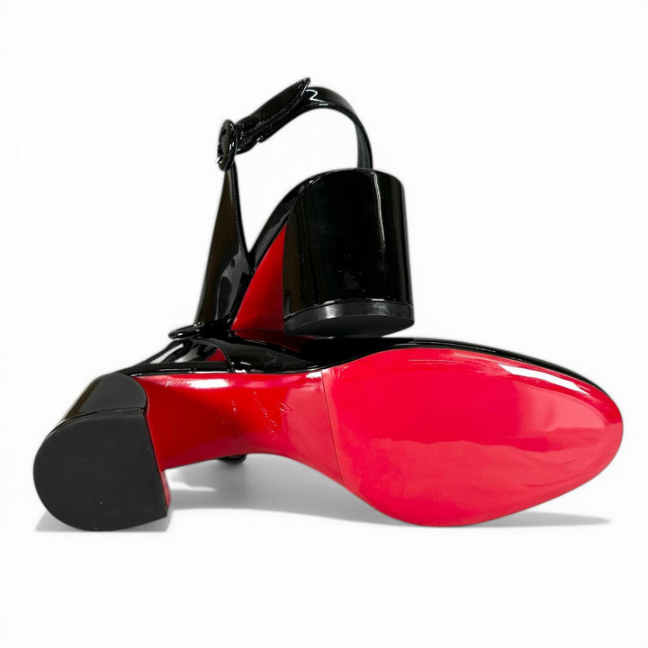Excellent Christian Louboutin pumps SO JANE SLING 55 black Patent leather Women