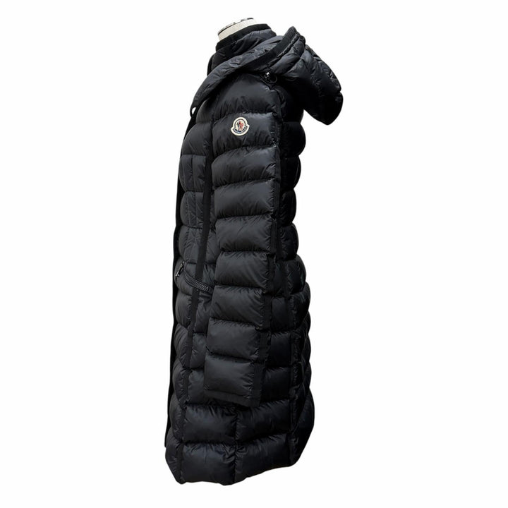 Great MONCLER down coat HERMINE Logo patch and hood black Nylon Women 0