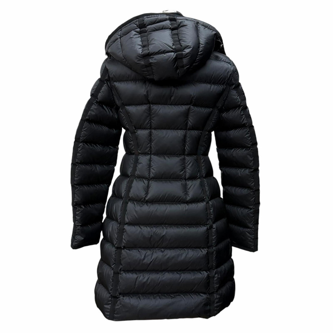 Great MONCLER down coat HERMINE Logo patch and hood black Nylon Women 0