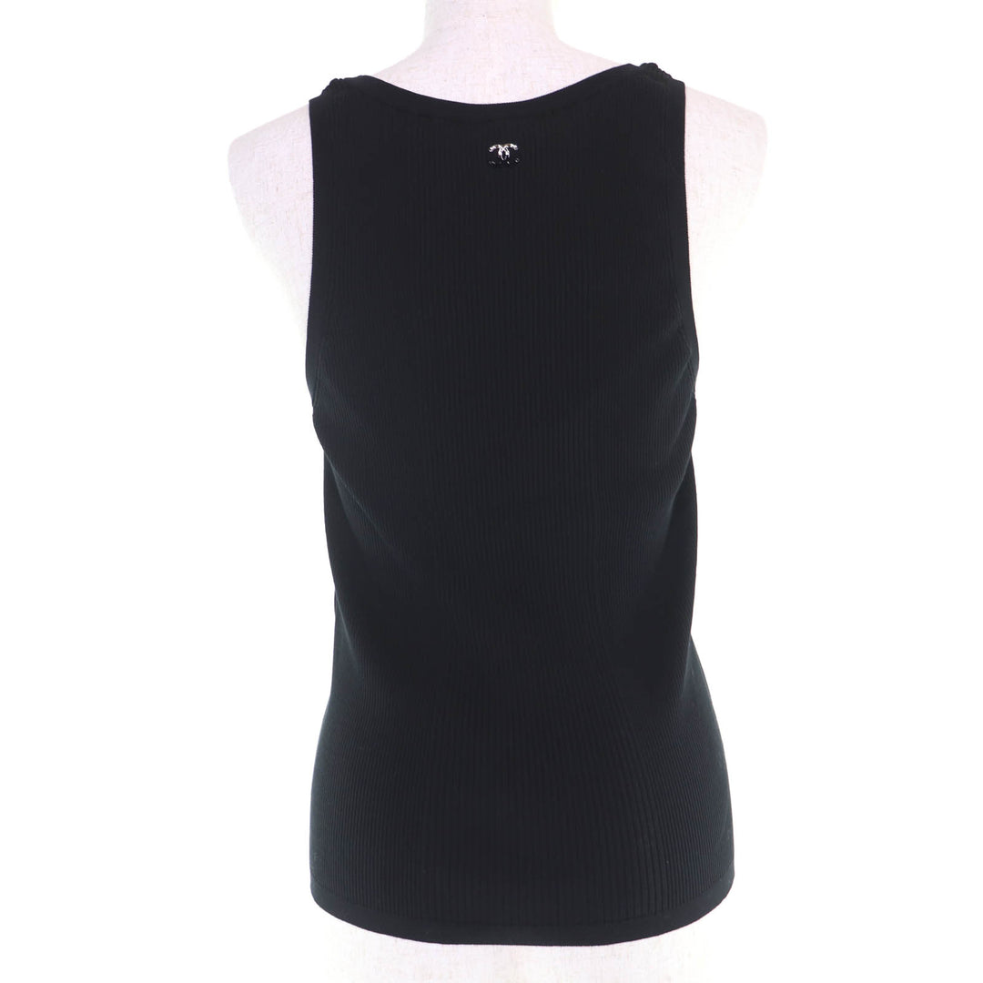 Pristine CHANEL tops COCO Mark Sleeveless Rib Knit black Women 42 P80152K11643