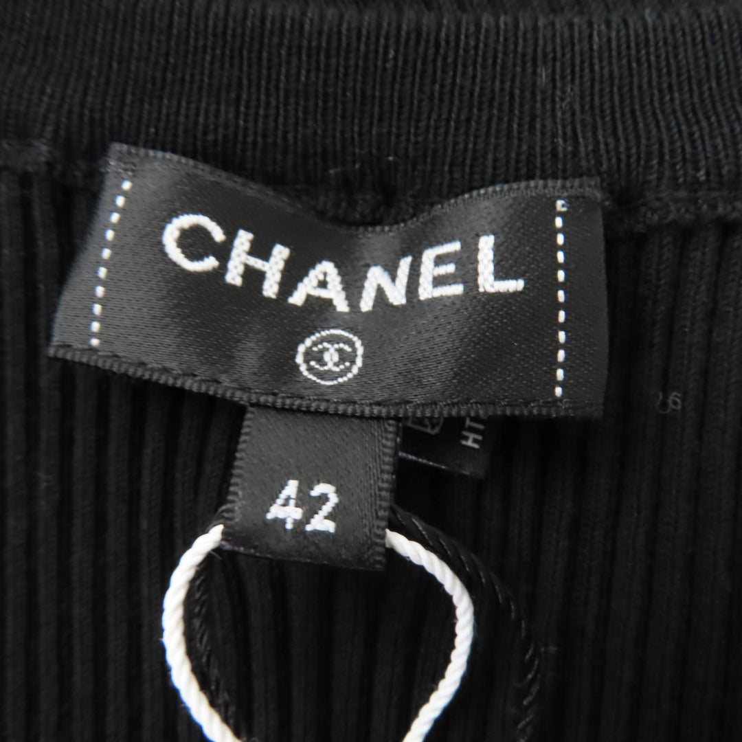 Pristine CHANEL tops COCO Mark Sleeveless Rib Knit black Women 42 P80152K11643